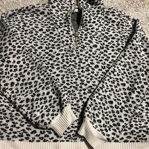 The Loft Black and White Cheetah Half Zip Collared Sweater